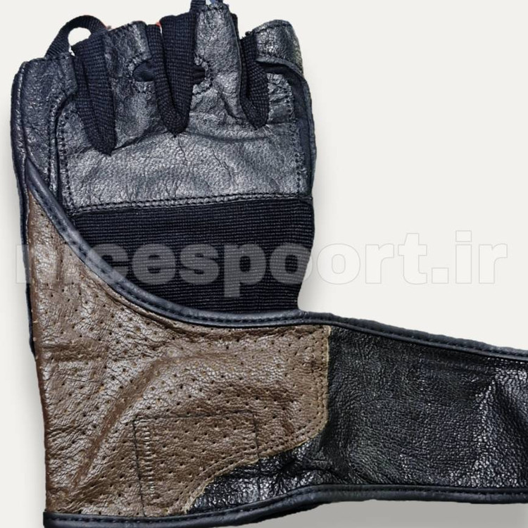 دستکش بدنسازی چرم نیمه دوکسر مچ دار