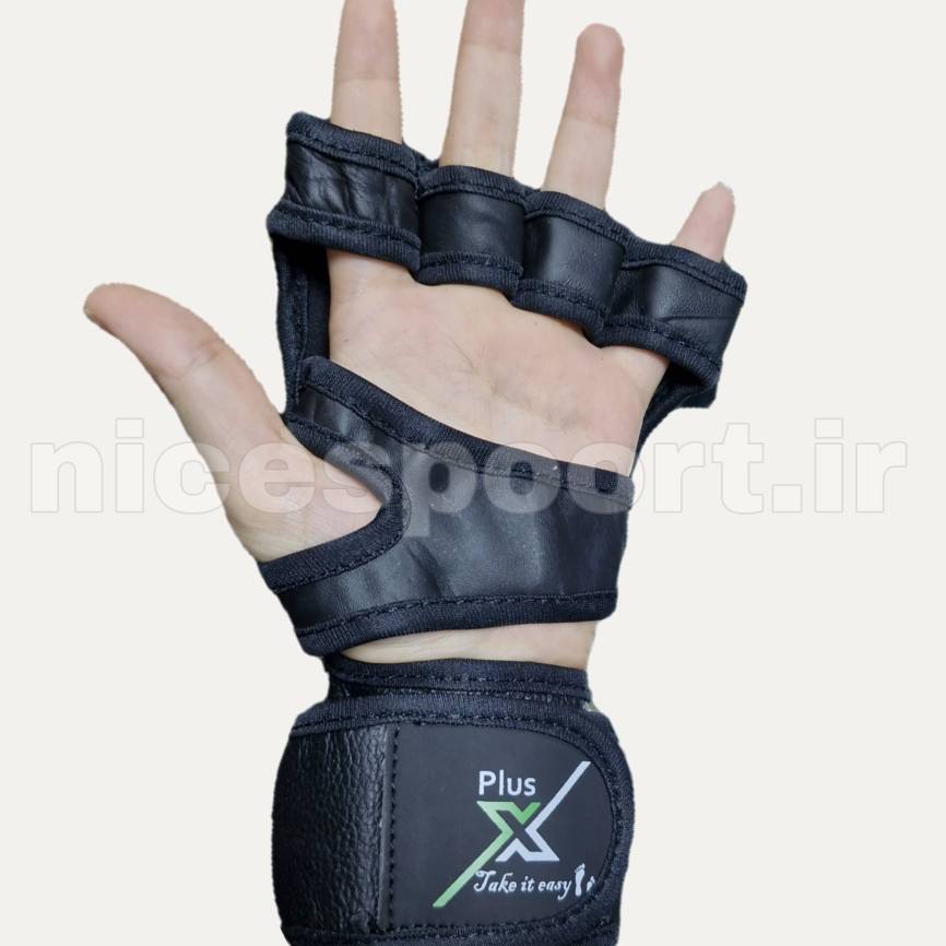 کف بند بدنسازی (گریپ پد) چرم مچ بند دار مدل X PLUS